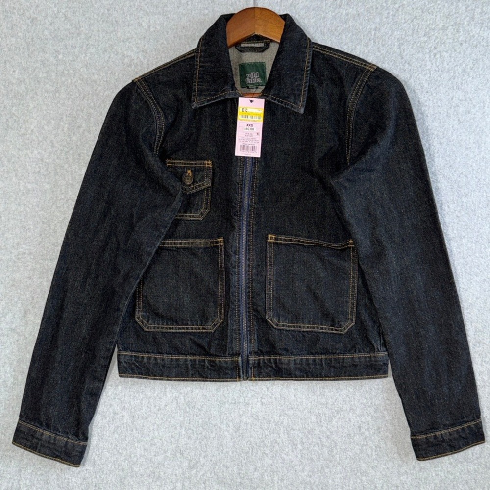 Wild Fable Dark Wash Zip-Front Denim Utility Jacket XXS Y2K Workwear